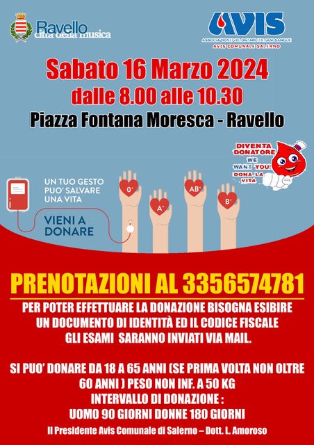 Ravello: campagna donazione sangue