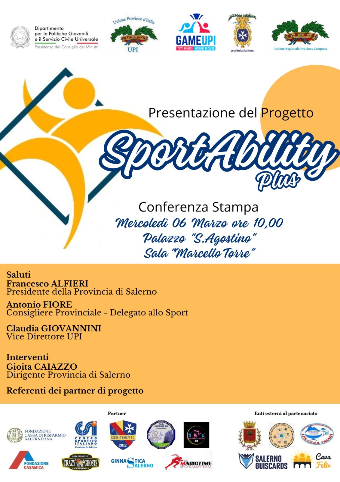 Salerno: GAME UPI, progetto Sportabilty plus, conferenza stampa