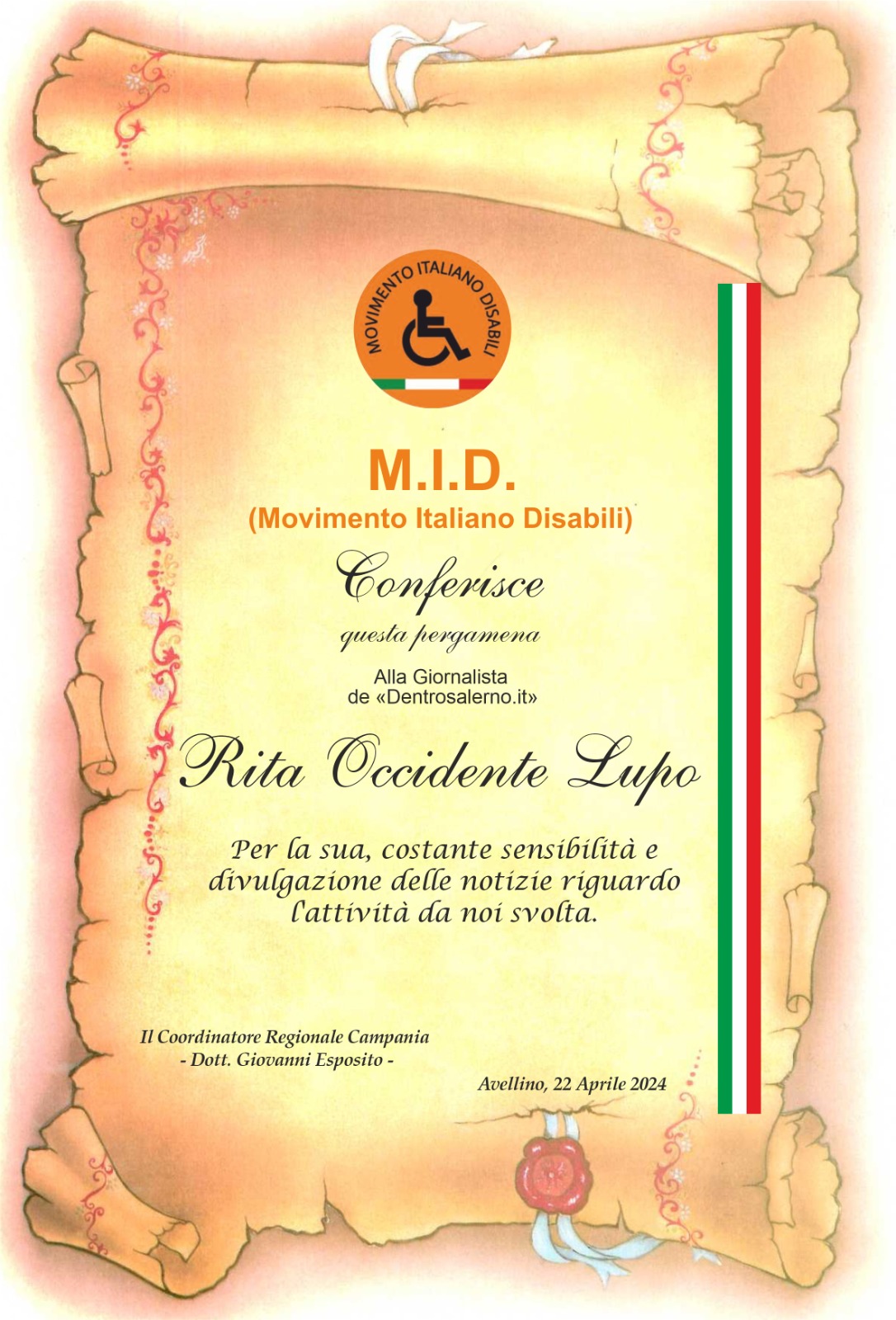 Campania: M.I.D. premia testata giornalistica “dentroSalerno” 