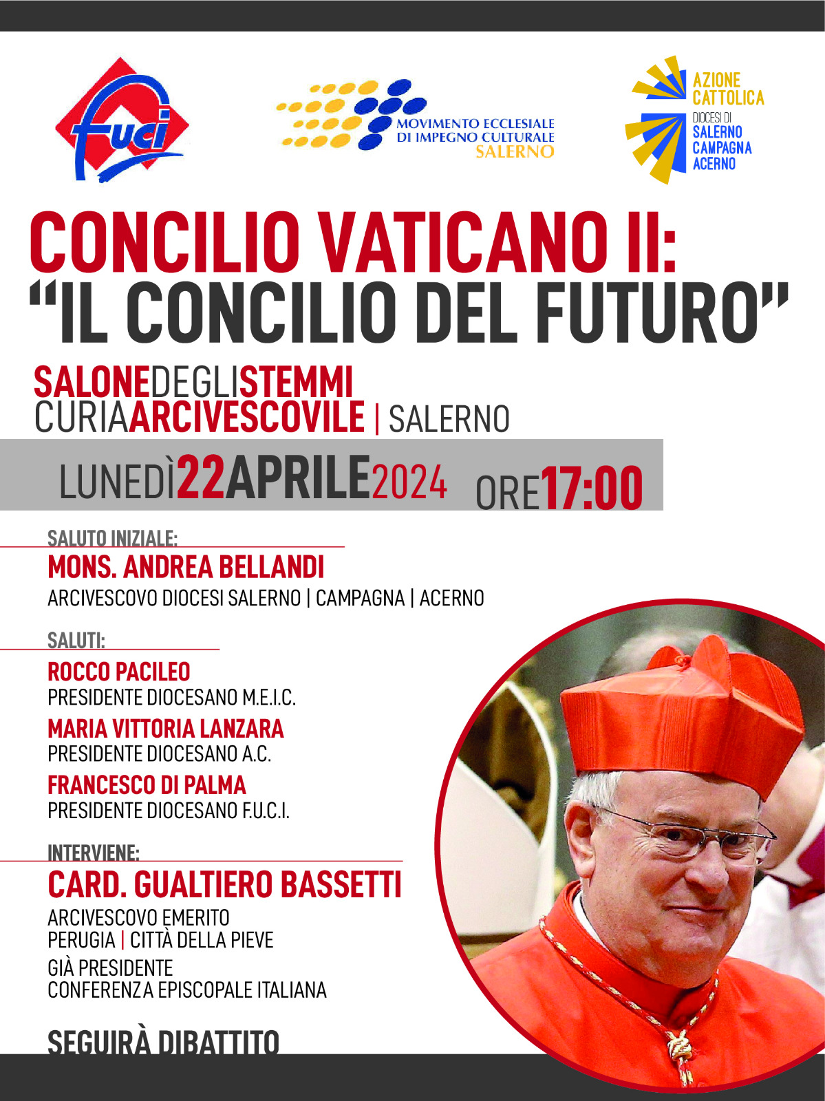 Salerno: “Concilio Vaticano II: Il Concilio del Futuro”: incontro con intervento di  S.E. Cardinale Gualtiero Bassetti