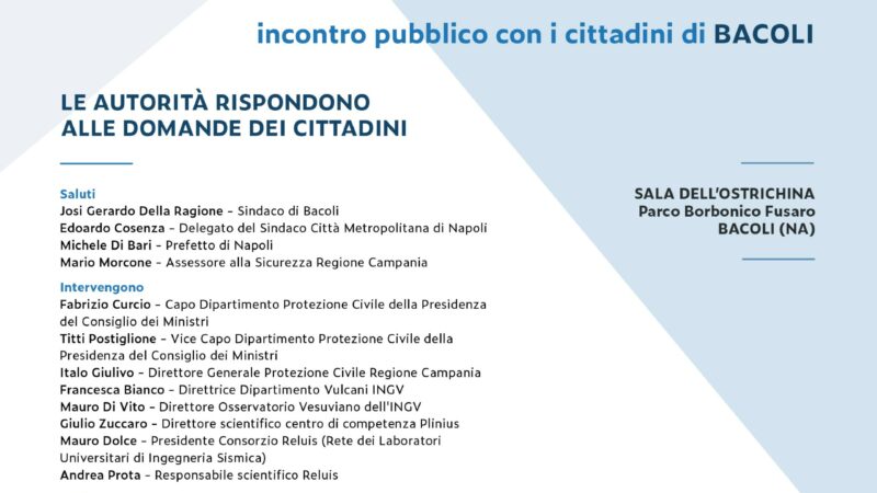 Regione Campania: Protezione Civile, bradisismo, incontro pubblico a Bacoli