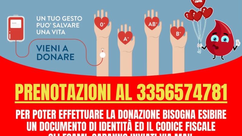 Ravello: Comune – Avis in piazza per donazione sangue 