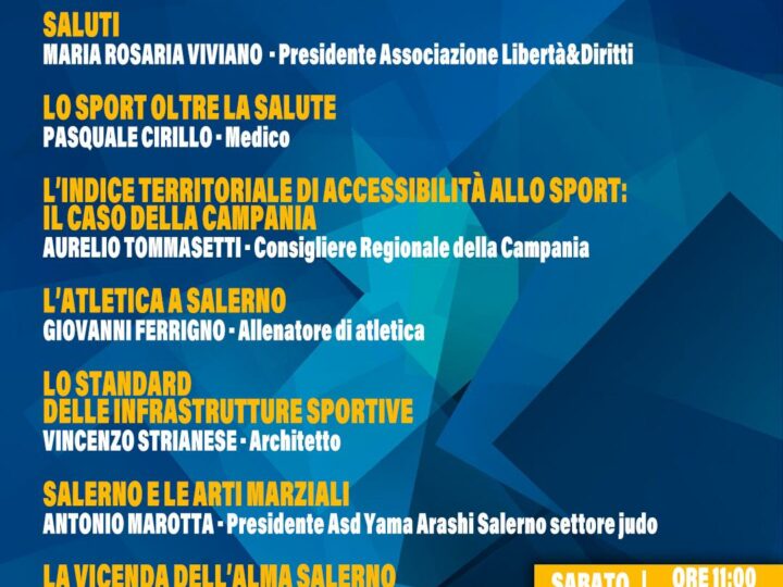 Salerno: infrastrutture sportive, consigliere regionale Tommasetti ad incontro di “Libertà e diritti”