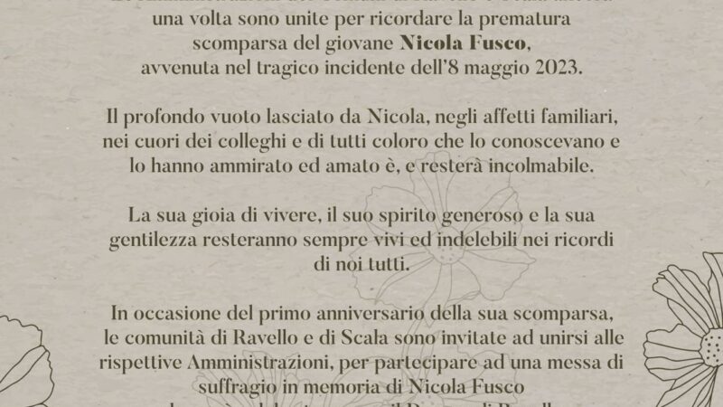 Ravello – Scala: ricordo di Nicola Fusco, suffragio in Duomo