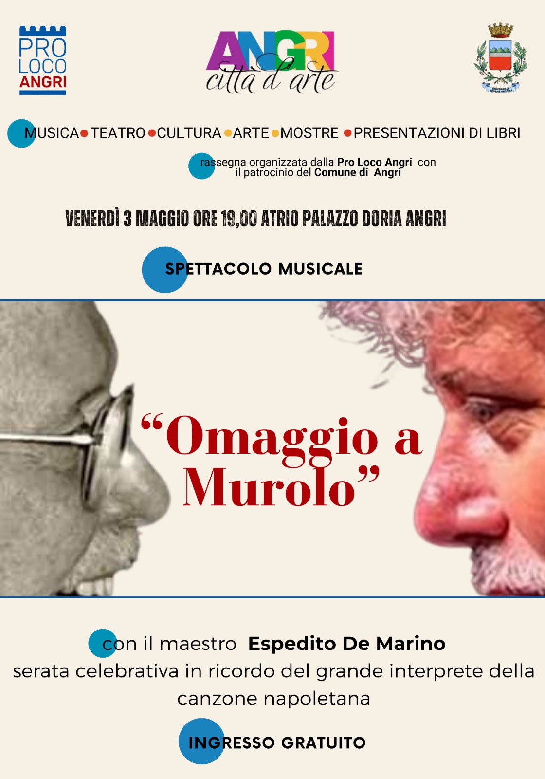 Angri: Pro Loco “Angri Città d’Arte”, appuntamento con Espedito De Marino “Omaggio a Murolo”