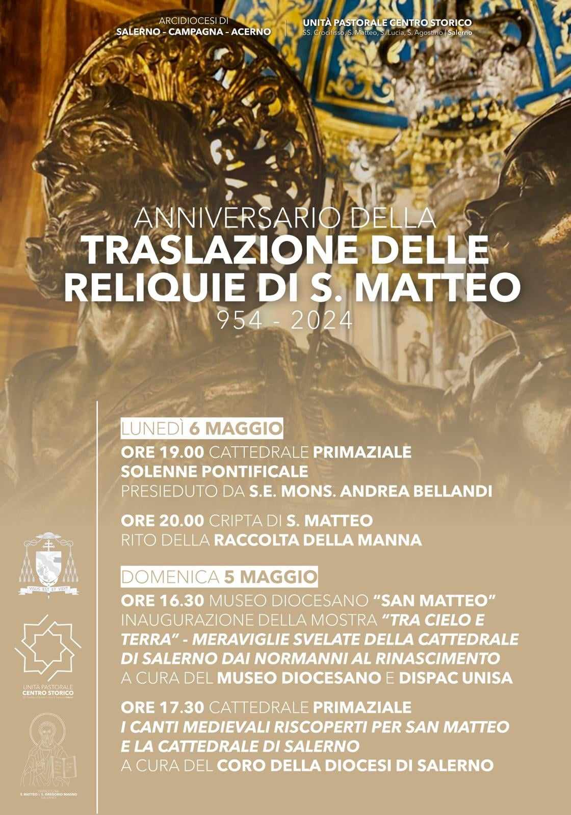 Salerno: anniversario Traslazione Reliquie di  San Matteo (954-2024), celebrazione solenne ed eventi culturali