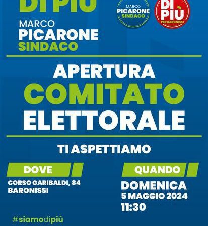 Baronissi: Amministrative, candidato Sindaco Marco Picarone, apertura comitato elettorale