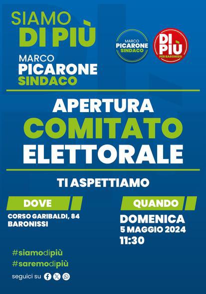 Baronissi: Amministrative, candidato Sindaco Marco Picarone, apertura comitato elettorale
